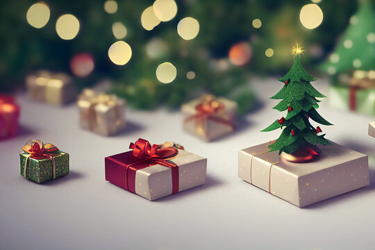 many christmas gift boxes in bright background 3d illustration