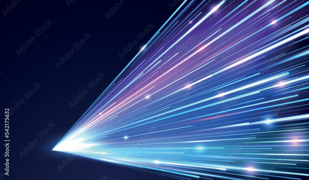 Poster blue light speed lane with moving lines and light effect. high-speed wireless data transmission of t