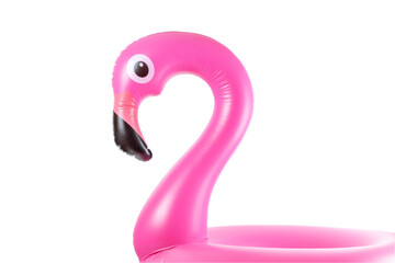 Summer fun beach. Pink pool inflatable flamingo for summer beach