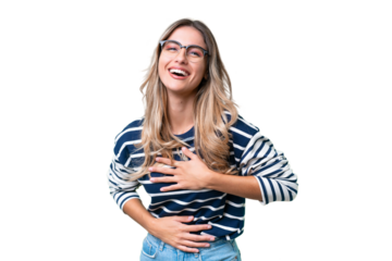 Young Uruguayan woman over isolated background smiling a lot