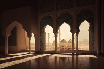 3d illudtration of amazing architecture design of muslim mosque ramadan concept