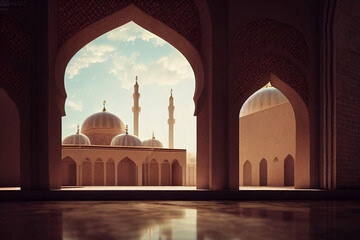 3d illudtration of amazing architecture design of muslim mosque ramadan concept - obrazy, fototapety, plakaty