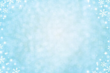 abstract blur beautiful glowing blue color gradient background with shining falling snowflakes...