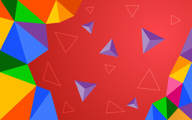 Abstract colorful triangle with red background