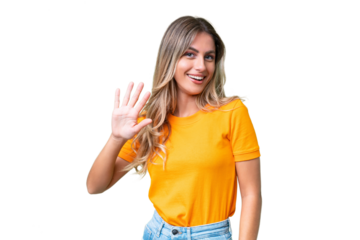 Young Uruguayan woman over isolated background counting five with fingers