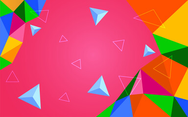 Abstract colorful triangle with pink background