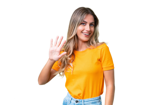Young Uruguayan woman over isolated background counting five with fingers