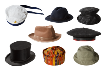 Set of hats isolated on transparent background