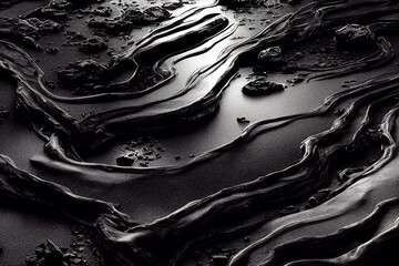 3d illustration of black creative abstract liquid waves , petroleum oil