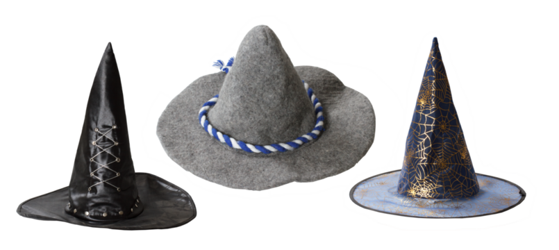 Set of witch hats isolated on transparent background