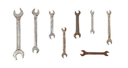 Old wrenches and ratchet  isolated on transparent background. - obrazy, fototapety, plakaty