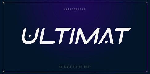 Ultimat Text Sport Modern Italic Alphabet Font Template. Typography urban style fonts for technology, digital, movie logo design. vector illustration