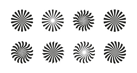 Set of sunburst element. Sunrise light round decoration elements. Vector illustration. Vector icon
