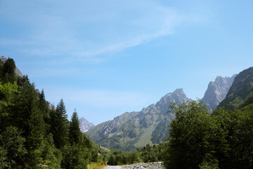 Picturesque view of beautiful mountain landscape under blue sky