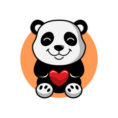 cute panda with love heart cartoon