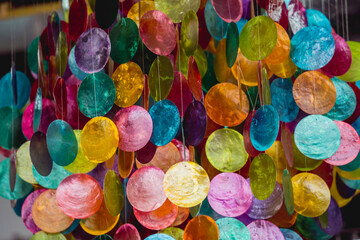 Handmade souvenir decorated with colorful art glass different shapes