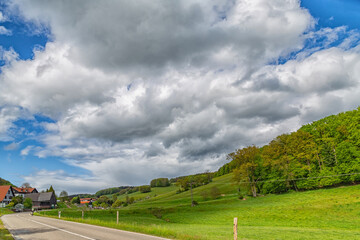 weather clouds over the forest in Germanys Odenwald region