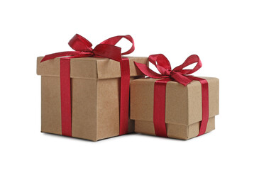 Christmas gift. Kraft boxes on white background