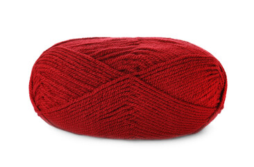 Soft red woolen yarn isolated on white