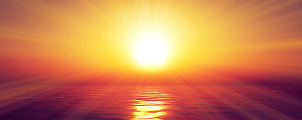 Naklejka na ściany i meble sunset sea sun ray clear sky. 3d rendering