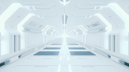 Scientific laboratory or empty white room. Technology and sci-fi corridor background. select focus point let background blur. Science and innovation idea concept. 3D Render.