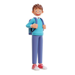 3d render cute boy back to school