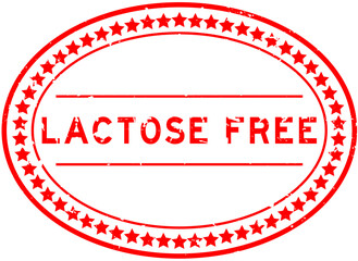 Grunge red lactose free word oval rubber seal stamp on white background