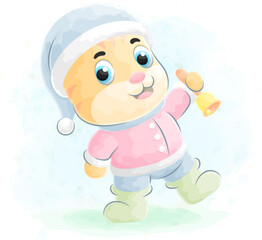 Cute doodle Cat with watercolor illustration