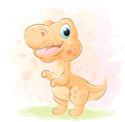 Cute doodle Dinosaur with watercolor illustration
