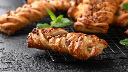 Danish maple syrup, pecan nuts plaits pastry