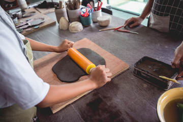 The master class in big workshop on making clay products
