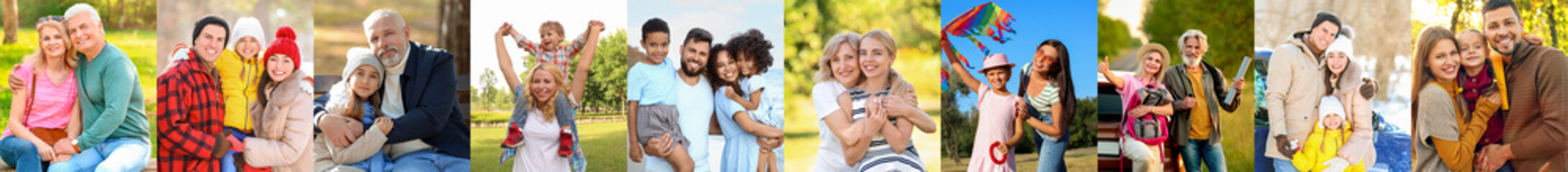 Group of happy families walking outdoors