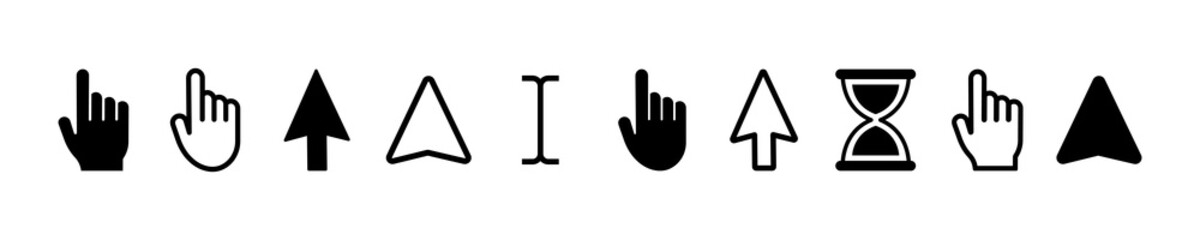 Set of computer cursor vector icons. Computer mouse, arrow, hourglass and finger. Vector 10 Eps.