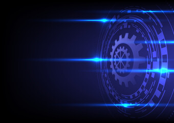 Gear wheel on circuit board technology background.