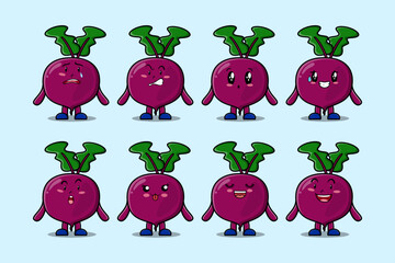 Set kawaii Beetroot cartoon character with different expressions cartoon face vector illustrations