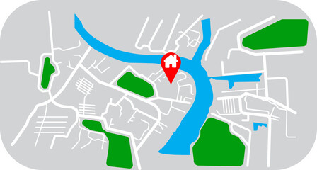 Fototapeta na wymiar Travel map with pins and house symbols.