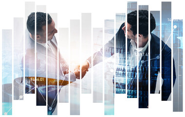 Business handshake on finance prosperity and money technology asset background . Economy and...