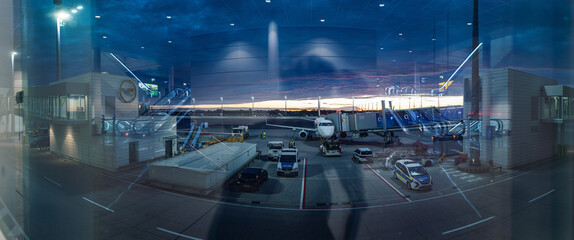 Airport Munich reflection sunrise 