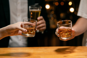 Celebrate whiskey on a friendly party in  restaurant