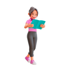 3d illustration cute girl reading book