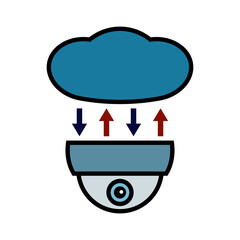 Cloud camera icon. Upload, download and data storage. CCTV, security ceiling video doom camera, surveillance. Vector illustration.