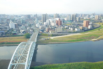 City View of Kumamoto and Shirakawa River in Kumamoto, Japan  - 日本 熊本県 街並み 白川...