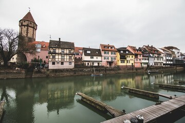 Ancient Wertheim through the port on Tauber River in German