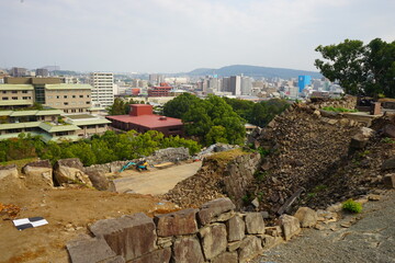 Corrupted Stone Wall at Kumamoto-jo or Kumamoto Castle in Kumamoto, Japan - 日本 熊本県 熊本城 崩壊した石垣