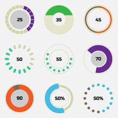 Circle diagram pie charts infographic elements, progress wheel vector illustration.