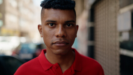 Obraz premium Young latin man with relaxed expression standing at street