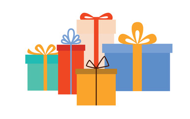 A group of multi-colored gift boxes with bows. Vector illustration in modern flat style isolated on white background