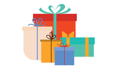 A group of multi-colored gift boxes with bows. Vector illustration in modern flat style isolated on white background