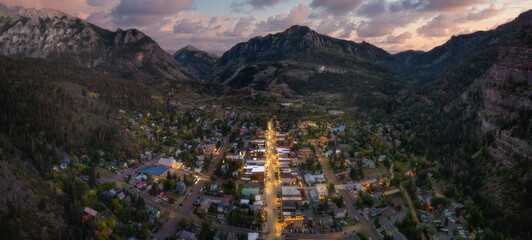 Ouray Colorado during colorful sunset