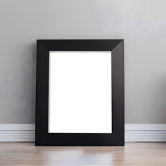 Modern Black Picture Frame Mockup on Wood Floor - Frame has 9x12 (3:4 ratio) opening